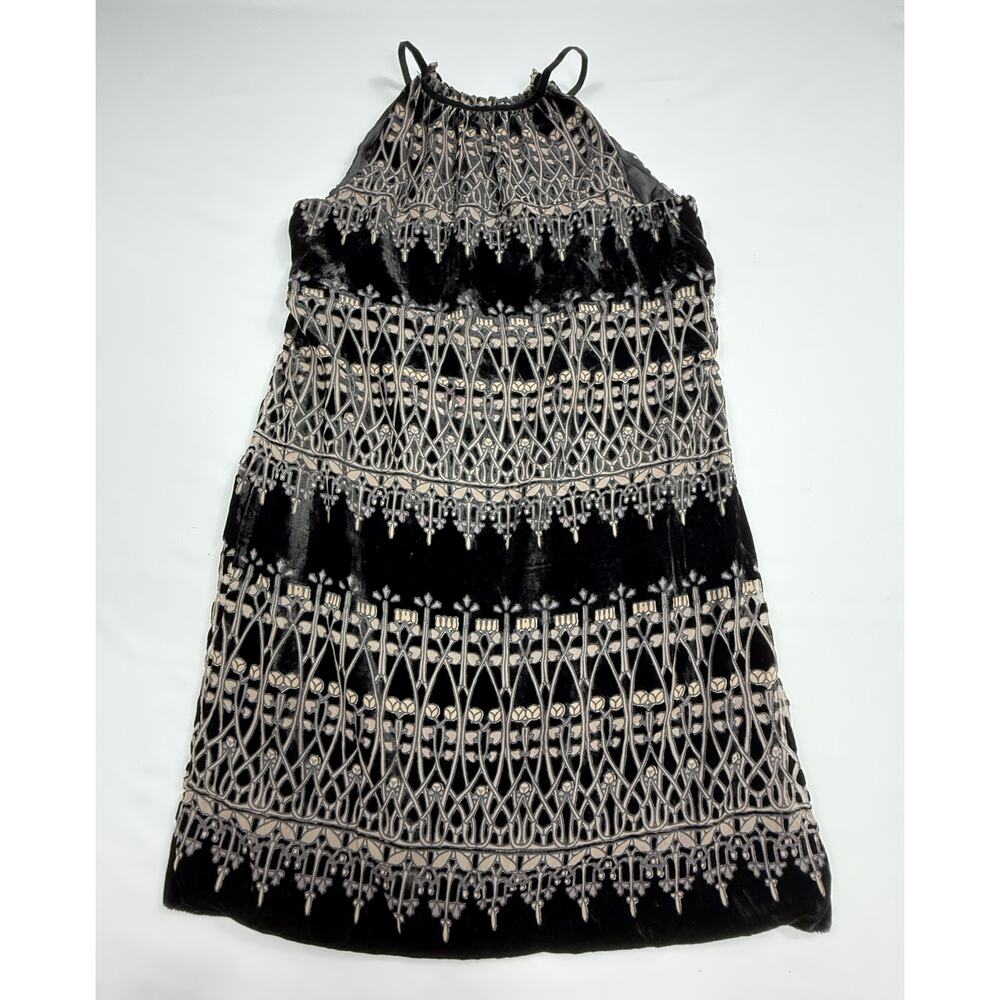 NWT Max Studio Size L  Mini Dress Black Nude Velvet Pattern Halter Neck - Picture 2 of 12